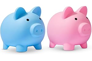 2 Pack Cute Piggy Bank, Unbreakable Plastic Money Banks, Coin Bank for Girls and Boys, Gifts and Presents for Birthday, Chris