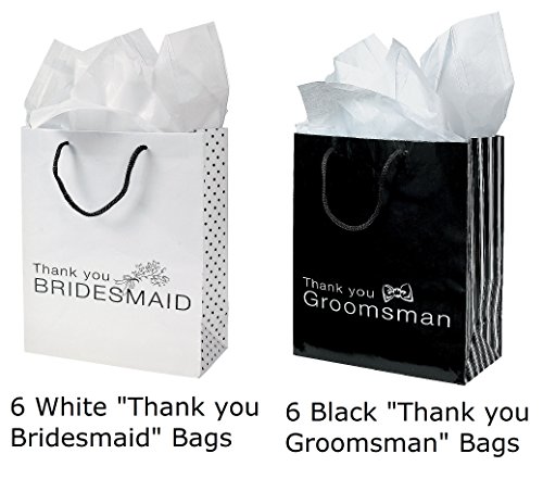 12 THANK YOU Gift Bags Groomsmen & Bridesmaid Black White Wedding Bridal Party