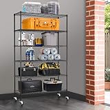 BestMassage 6 Tire Wire Shelving Unit NSF Storage Shelves Large Heavy Duty Metal Shelf Organizer Height Adjustable Commercial Grade Steel Rack 2100 LBS Capacity with Wheels 82"x48"x18",Black