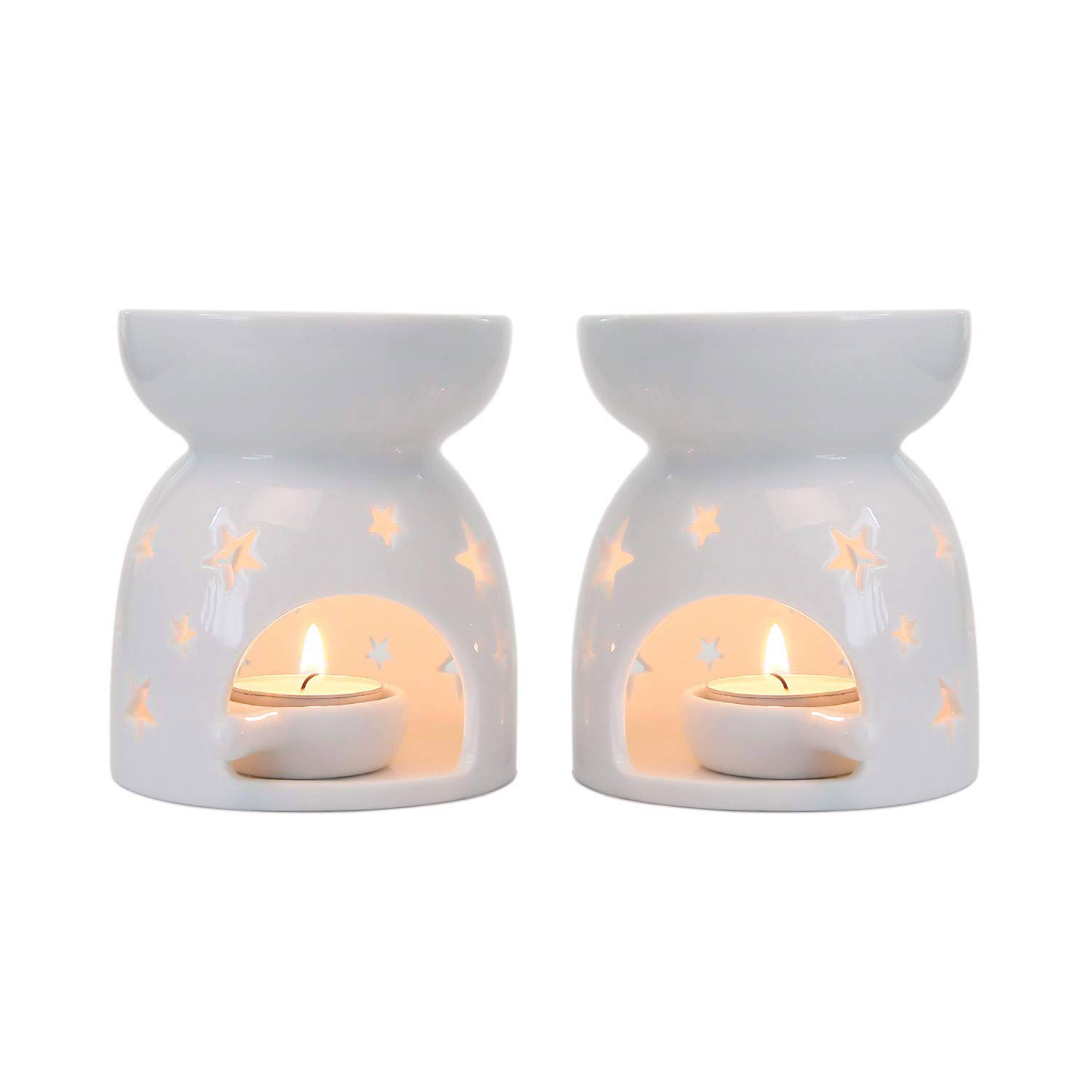ComSaf Ceramic Oil Burners Wax Melt Holders Set of 2 - Star Pattern, Lovely Aromatherapy Essential Oil Burner Aroma Lamp Diffuser Candle Tealight Holder Home Bedroom Decor Christmas Housewarming Gift