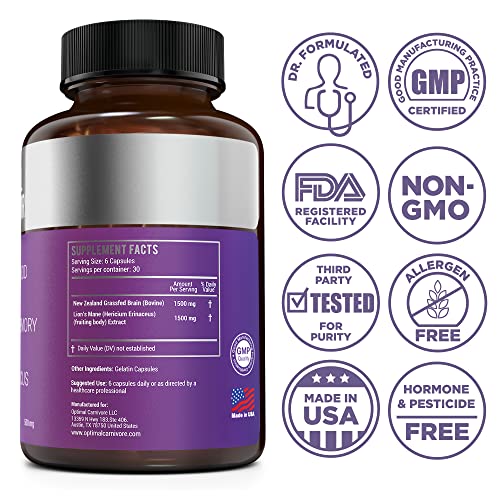 Lions Mane Mushroom Supplement & Beef Brain, Powerful Nootropics Brain