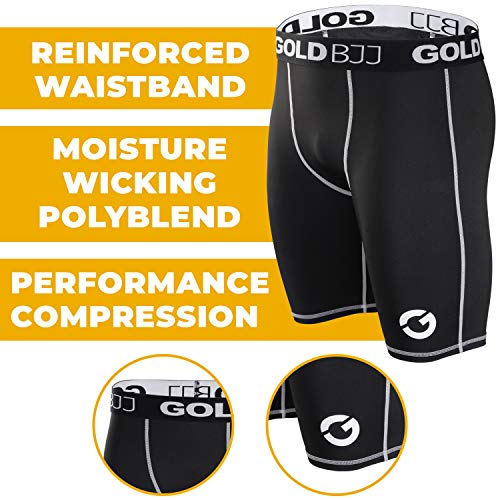 Gold BJJ Jiu Jitsu Compression Shorts Base Layer for Gi and NoGi