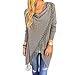 Ezcosplay Chic Long Sleeve Solid Asymmetric Hem Tassel Shirt Tops for Women Gray