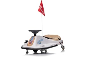 NITOESS Electric Go Kart 24V Battery Powered Pedal Go Karts,Ride on Electric Drift Car for Kids,UP to 4.97mph,Electric Vehicle Car Racing Drift Car for Boys Girls,USB,Music(White&Khaki)