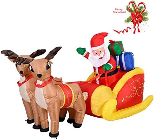 7 Ft Waterproof Inflatable Double Deer Christmas Decoration Outdoor Art with Sled