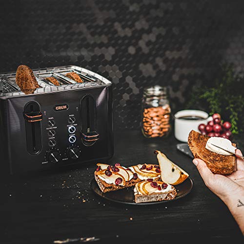 Crux 4Slice Toaster with Extra Wide Slots & 6 Setting Shade Control