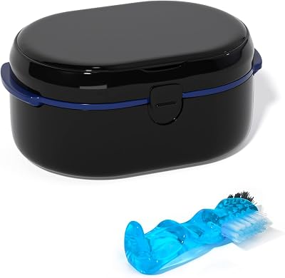 YKL Denture Bath Box with Mirror Denture & Retainer Set Black