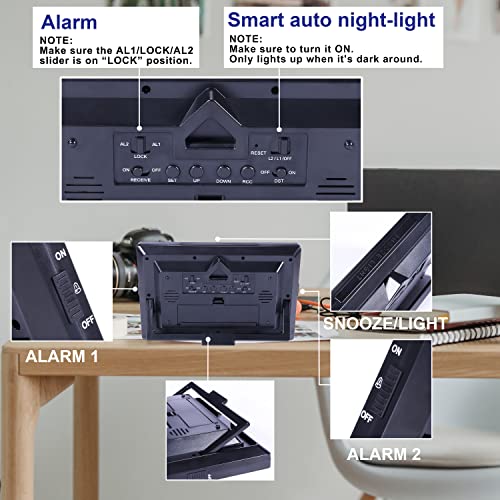 HITO Large Atomic Digital Wall Clock Battery Operated Desk Alarm Clock Smart Night Light