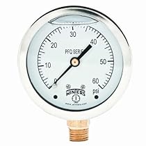 Winters PFQ Series Stainless Steel 304 Single Scale Liquid Filled Pressure Gauge with Brass Internals, 0-60 psi, 2-1/2