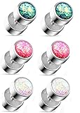 Opal Glitter Fake Cheater Plugs Stud Earrings - 16g, 316L Surgical Steel - Sold as Pair