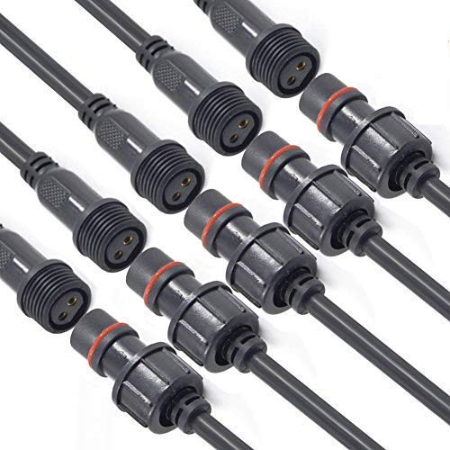 YETOR Waterproof Connector 2wire, Male Female Plug LED Connector with 2Pin Waterproof Connectors,IP68 20CM Extension Cable for Car, Truck, Boat,Indoor/Outdoor LED Strip Lights,(2pin 5Pairs)