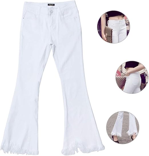 white flare fringe jeans