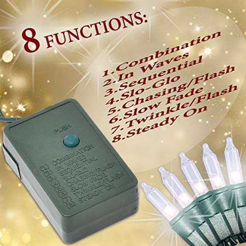 Holiday Essence - Set of 140 Clear Chasing Christmas Lights - UL Certified - 8 Function Chaser - Green Wire - Indoor Use - Thumbnail 2