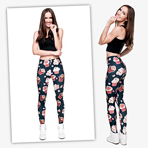 Ndoobiy Women's Printed Leggings Full-Length Plus Size Yoga Workout Leggings Pants Soft Capri L1(Cupcake PS)