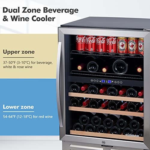 CUSIMAX 24 Inch Wine Cooler, Dual Zone Wine And Beverage Refrigerator