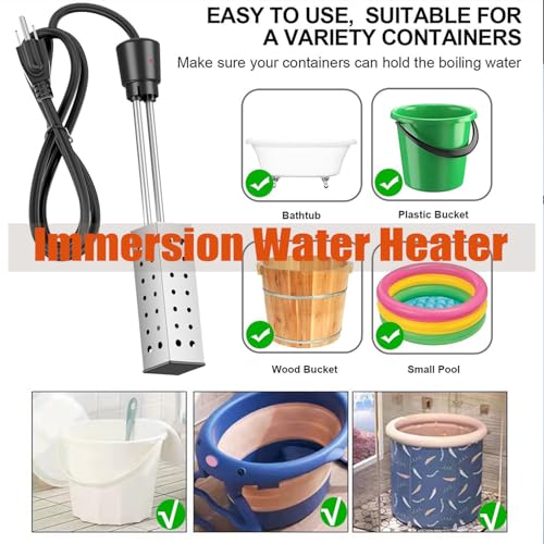 2000W Immersion Water Heater - Constant Temperature Electric Submersible Model with Stainless Steel Guard Cover and Built-in Digital LCD Thermometer