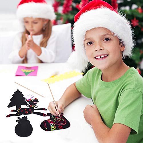 42 Christmas Decorations Rainbow Scratch Paper Art, Magic Colorful Scratch Off Paper Xmas Ornaments DIY Decorations for Kids Gift Crafts Including Snowman, Reindeer,Christmas Tree, Santa and More