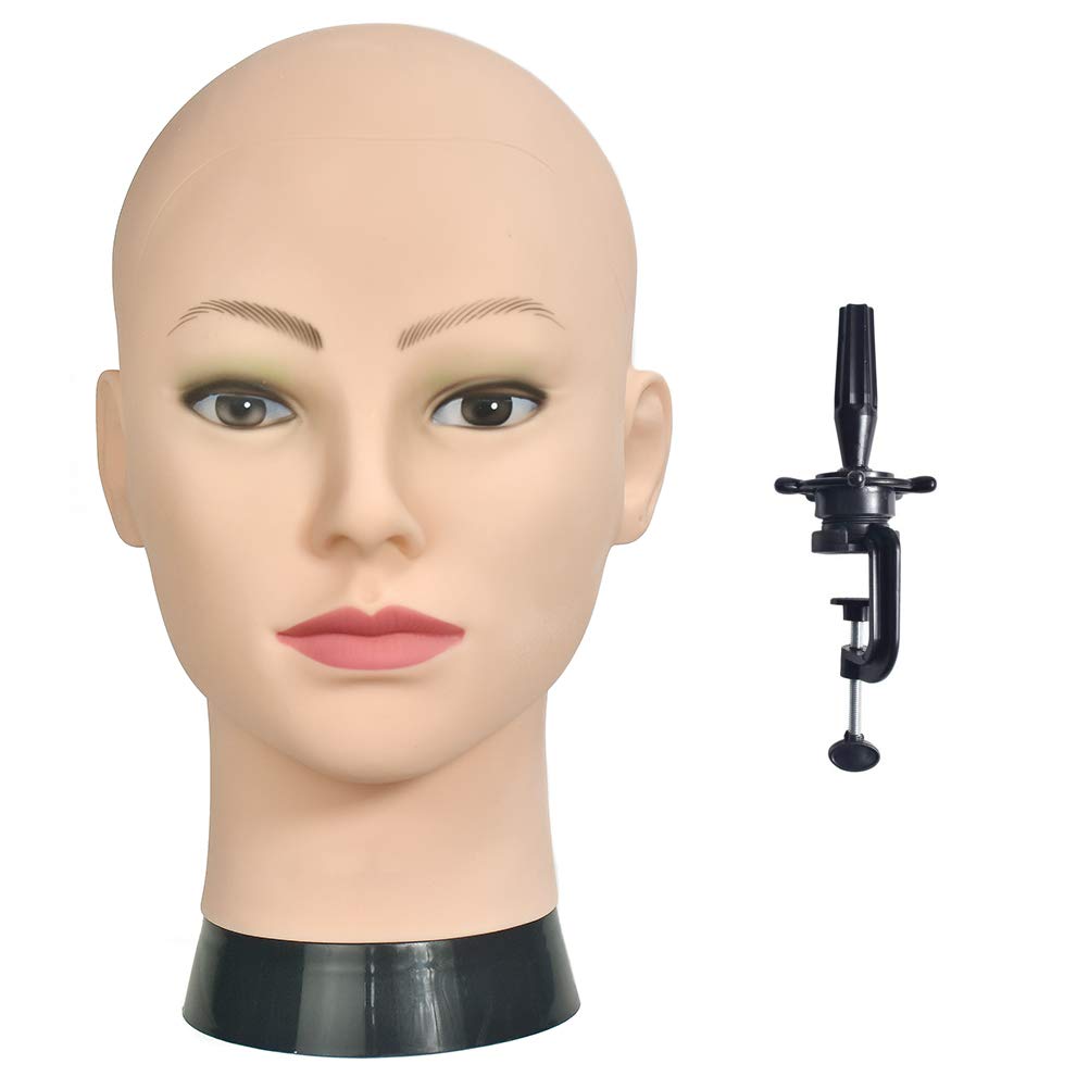 Davinona Training Head Cosmetology Professional Bald Manikin Head for Wigs Making and Display Doll Head with a Free Clamp
