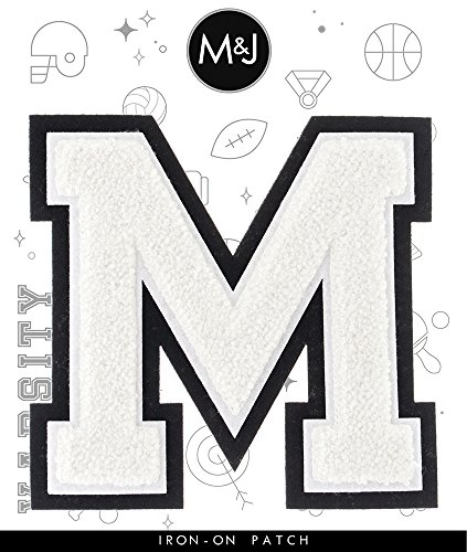 M - White on Black - 4 1/2 Inch Heat Seal/Sew On Chenille Varsity Letter