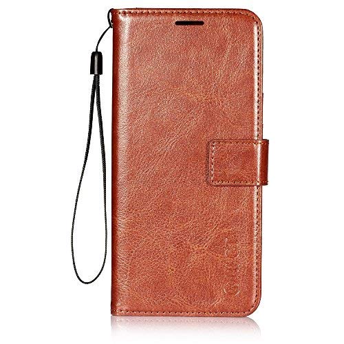 Samsung Galaxy S8 Plus Case, HLCT PU Leather Case, with Soft TPU Protective Bumper, Built-in Kickstand, Cash and Card Pockets (Brown) - Thumbnail 3