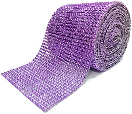 LifeGrip 24 Row 10 yard 30 feet Acrylic Rhinestone Diamond Ribbon Wrap for Wedding, Birthday, Gift, Party, Baby Shower, Arts and Craft Projects (Purple)