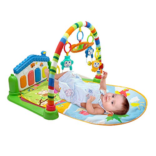 WYSWYG Baby Gym Jungle Musical Play Mats for Floor, Kick and Play Piano Gym Activity Center with Music, Lights, and Sounds Toys for Infants and Toddlers Aged 0 to 6 to 12 Months (Blue)
