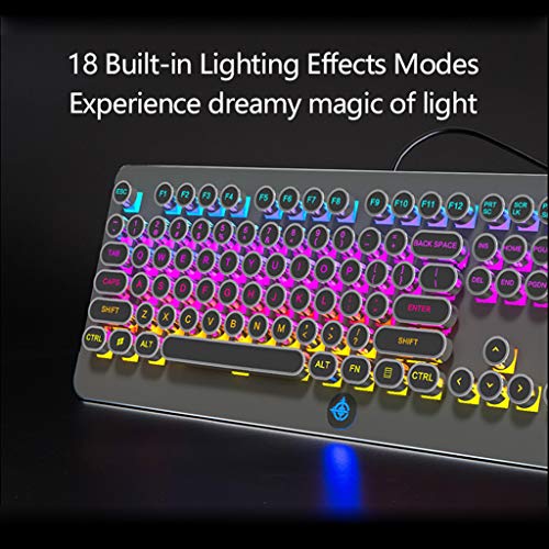 COM1950s 108Keys Retro Steam Punk Mechanical Keyboard Backlit Dustproof Fixed Axis Keyboard,Full Key Without Conflict Punk Gaming Office Computer Keyboard (Black, 108Keys)