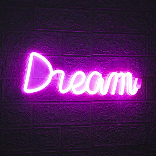 Goopreen Dream Neon Sign LED Neon Light Sign Wall Decor, Battery or USB Powered Light Up Dream