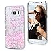 S7 Edge Case,Samsung Galaxy S7 Edge Case - Flowing Liquid Floating Bling Glitter Sparkle Pink Love Hearts Hard PC Cover Cute Creative Design with Stylus Pen Dust Plug HD Screen Protector by Badalink