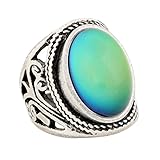 MOJO JEWELRY Mood Ring Changing Color for Adults Antique Sterling Silver Plating Vintage Statement Rings Women RS019