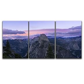 3 Panel Landscape with Mountains and Purple Couds...