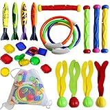 ToyerBee Diving Toys, 29 Pack Pool Toys with Organizer for Kids/Toddlers, Underwater Diving Rings(4 Pcs), Toypedo Bandits(4 Pcs), Diving Sticks(4 Pcs), Diving Toy Balls(4 Pcs) with Underwater Treasure