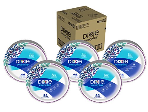 Dixie Everyday Paper Plates, 10 1/16 Inch Plates, 220 Count (5 Packs of 44 Plates); Designs May Vary