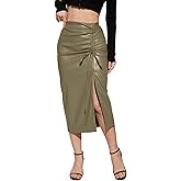 HERBATOMIA Women's Faux Leather Skirt Split High Waisted Bodycon Casual Work Trendy Pencil Skirts for Women
