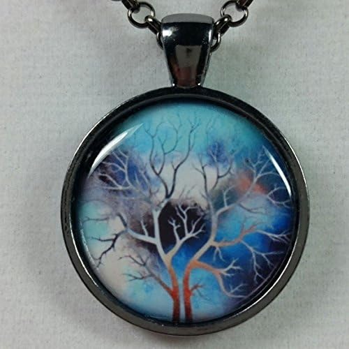 Tree of Life Pendant Stormy Blue Background Adjustable Size Necklace