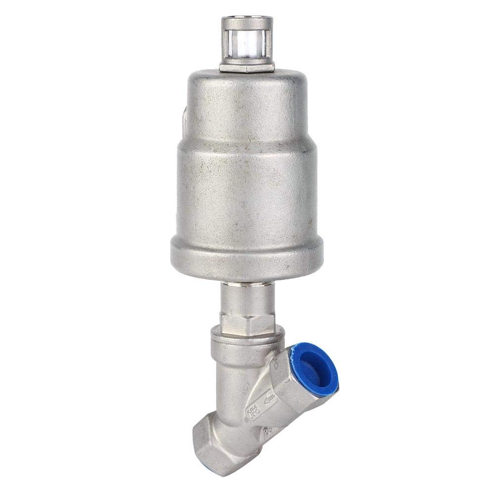 Angle Seat Valve, Stainless Steel Pneumatic Steam Valve with Air Actuated Female Thread Durable Practical(1/2" DN15)