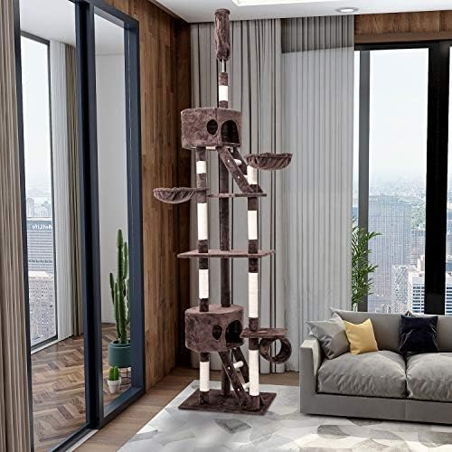 PURLOVE Extra Large Cat Tree Ceiling High Multi-level Adjustable Cat Tree Kitten toys tree Cat Furniture Cat Play House (Brown, Type)