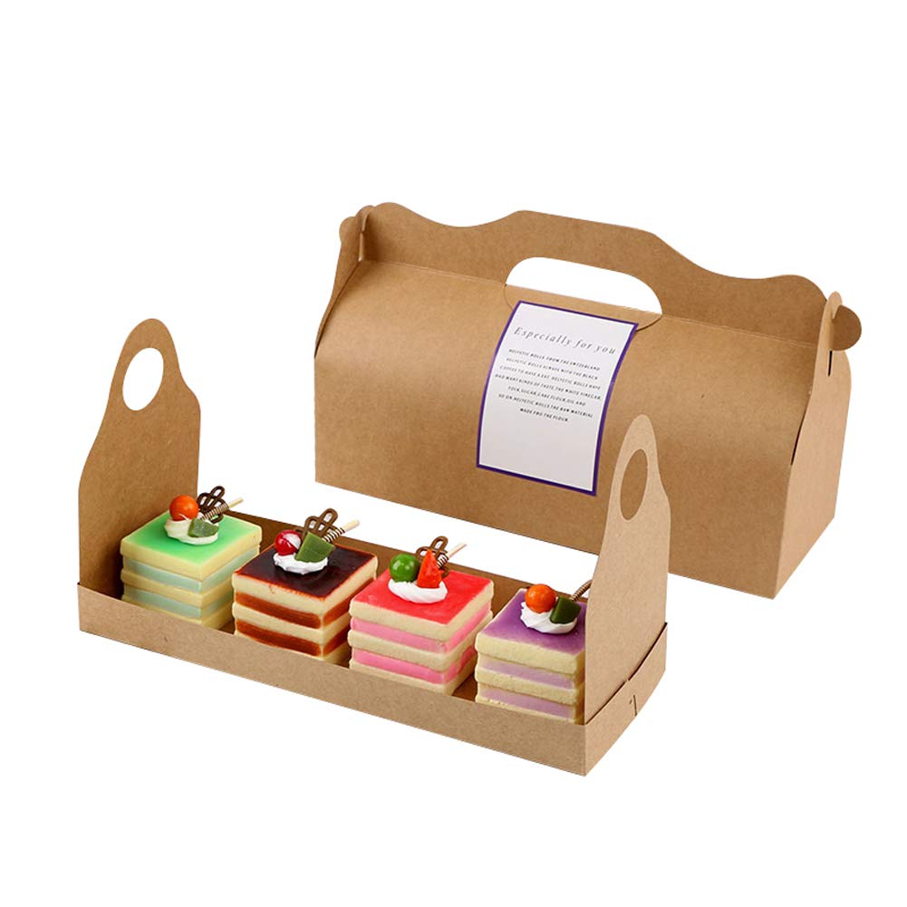 ITODA 10 Set Takeaway Cake Box Rectangular Cupcake Box with Handle Kraft Paper Cookie Biscuits Pastry Box Cardboard Bakery Container Holder for Party Favor Birthdays, Weddings, Holidays