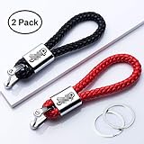 HEY KAULOR 2Pack Genuine Leather Car Logo Keychain Suit for Jeep Key Chain Keyring Family Present for Man and Woman,Black and Red