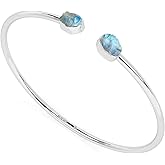 LUSTRE AND LIGHT Natural Rough Rainbow Moonstone 2 Stone Adjustable Twister Bangle Bracelet for Women in Sterling Silver, June Birthstone Jewelry Gifts for Her Birthday, Anniversary, Graduation