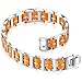 MOWOM Silver Tone Orange Stainless Steel Rubber Bracelet Link Wrist I Rectangular