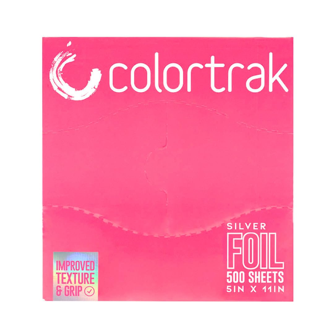 Colortrak Embossed Sheets Silver Aluminum Foil Pop-up Dispenser, 500 Pre-cut Sheets Non-slip Textured, for Hair Foil Coloring and Highlighting Applications Silver, 5 x 11