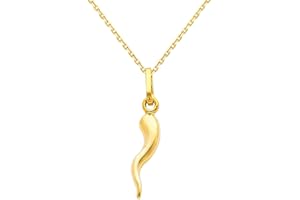The World Jewelry Center 14k Yellow Gold Cornicello Italian Horn Pendant with 0.9mm Cable Chain Necklace