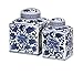 IMAX 89830 Tollmache Large Lidded Jar, Oriental Inspiration, Lidded Jar Mixed With Modern Technique, Floral Motif Pattern In Vibrant Blue And Crisp White, Handcrafted In Ceramic, Decorative Large Lidded Jar, 10