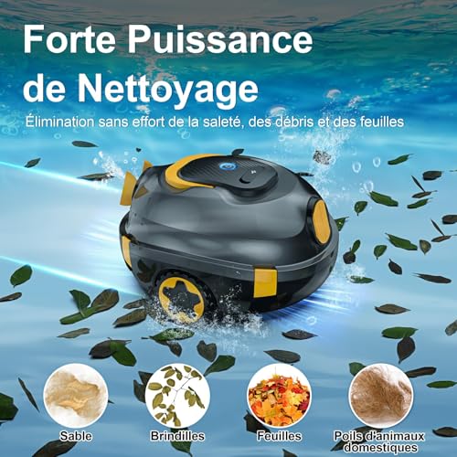 MEDOXA Robot de Piscine sans Fil, aspirateur de Piscine Automatique, 120 Minutes d'autonomie, stationnement Automatique, léger, Puissant Robot pour Piscine Hors-Sol/enterrée jusqu'à 110 ㎡(Noir Bleu)