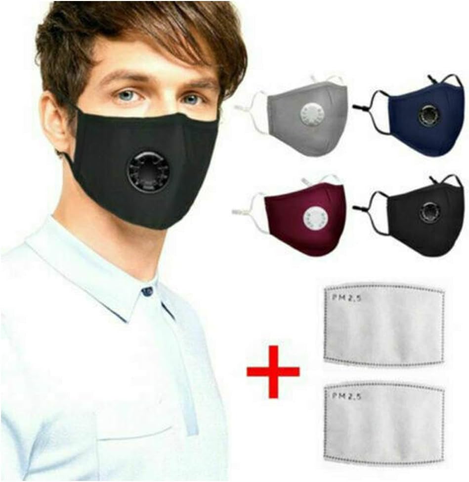 Máscaras reutilizables lavables N95 Mascarilla antipolución del aire con respirador y 2 filtros para Ciclismo Camping Viajes Vida cotidiana (Black)