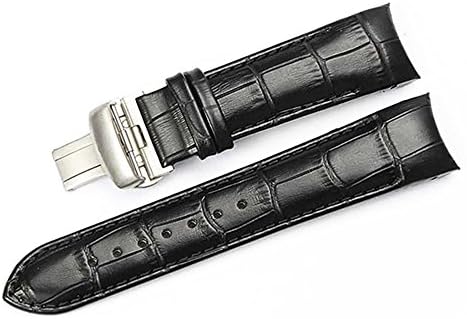 [Clearance] Genuine Leather Strap,Hongtianyuan 16mm/18mm/20mm/22mm/24mm Black Replacement Strap with Double Silver Butterfly Buckle