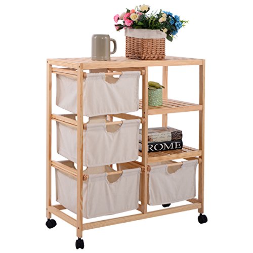 New MTN-G Wood Hamper 2 Section Storage Shelf Unit W/4 Fabric Drawers Home Furniture