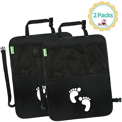 Glangels Kick Mats with Backseat Organizer Pocket Storage – 100% Waterproof – 2 Pack