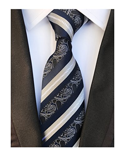 Navy Black Grey White Silk Tie Formal Dress Necktie Decent Holiday Gifts for men
